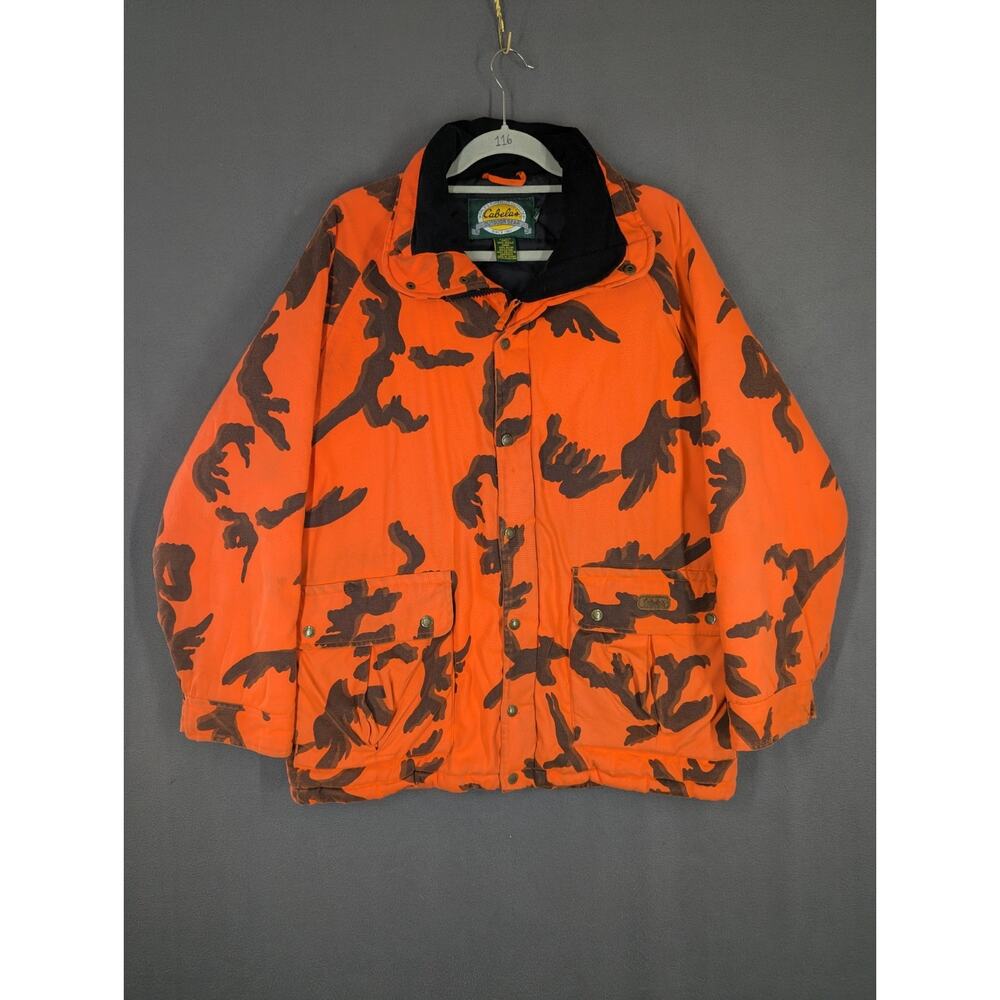 Vintage Mens Cabelas Orange Camo Parka Hunting Jacket Medium